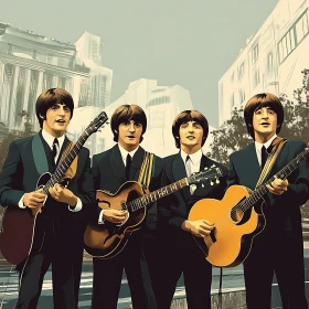 Retro Band Members with Guitars Artwork