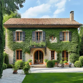 Classic Stone House with Ivy and Serene Garden