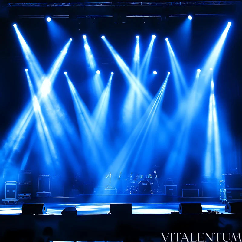 Blue Lit Concert Stage with Equipment AI Image