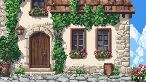 Rustic Cottage with Greenery and Flower Boxes