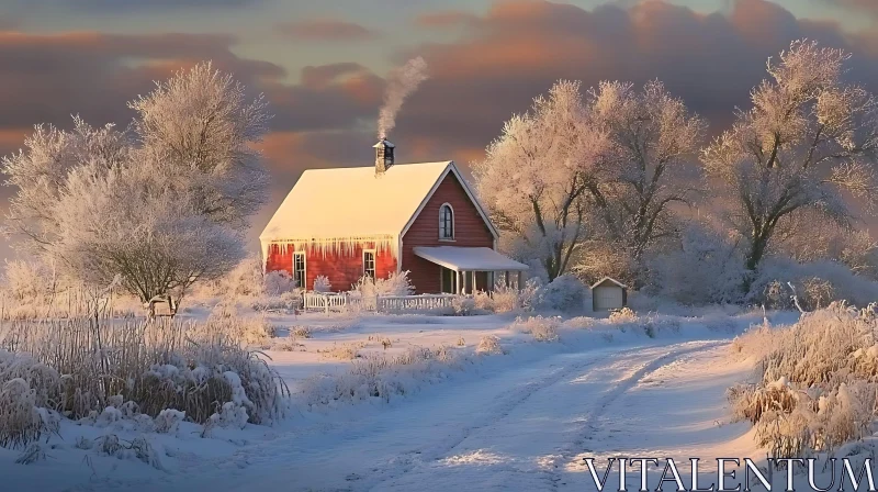 Winter Wonderland with Cozy Cottage AI Image