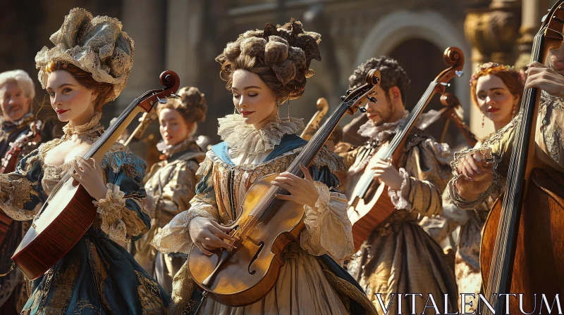 Renaissance Musicians Performing in Historical Costumes AI Image