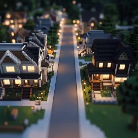 Charming Suburban Street in Pixel Art Style