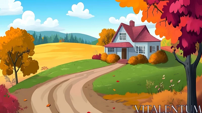 Idyllic Rural House Surrounded by Fall Colors AI Image