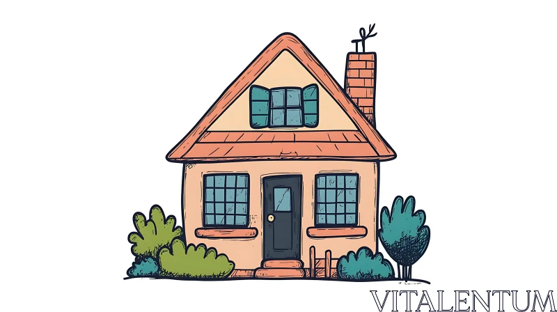 Cozy Cartoon Cottage Drawing AI Image