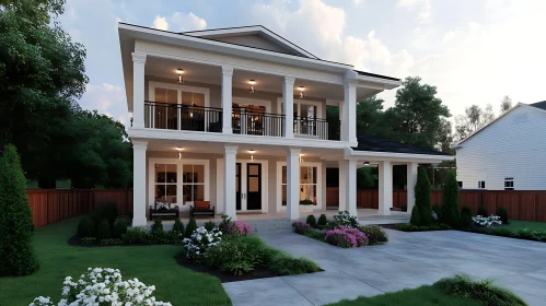 Stately Two-Story Home with Balcony and Garden