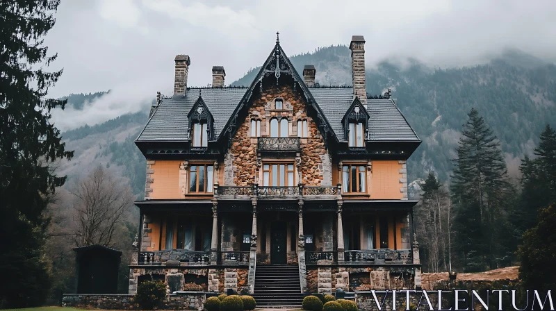 Gothic House in a Mountainous Setting AI Image