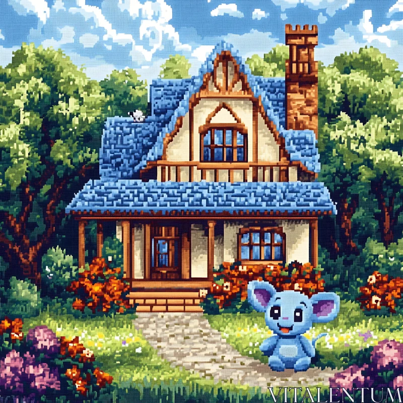 Whimsical Cottage in Lush Garden AI Image