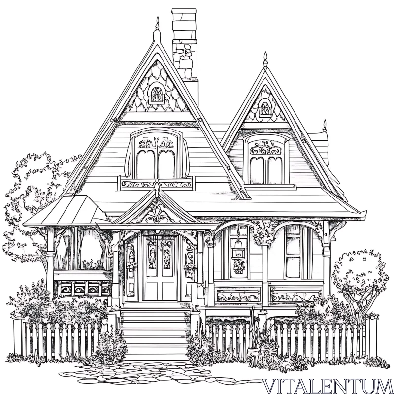 Ornate Victorian House Illustration AI Image