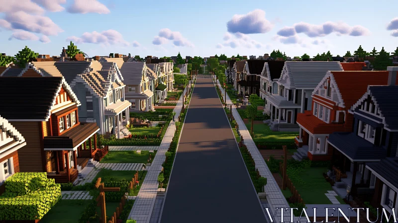 AI ART Peaceful Suburban Street with Blocky Homes