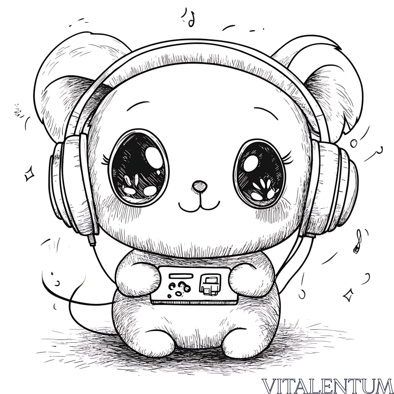 AI ART Cute Mouse Listening to Music Illustration