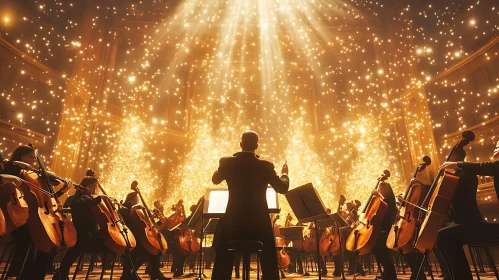 Ethereal Orchestra Performance with Golden Illuminations