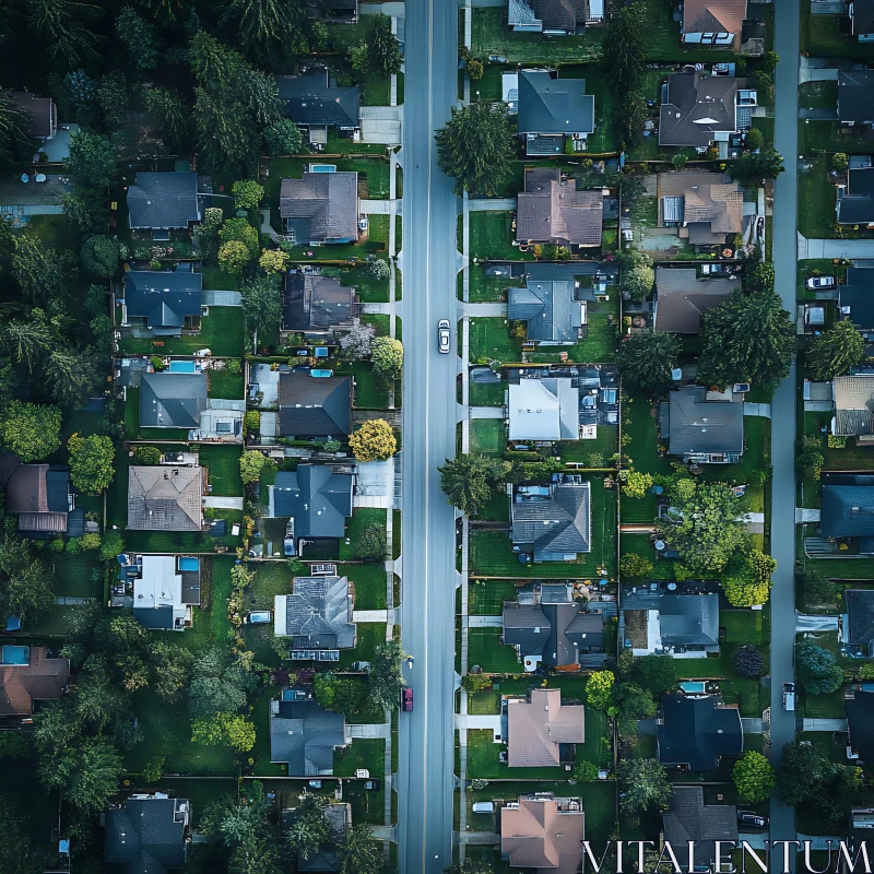 Drone View of Suburban Houses and Streets AI Image