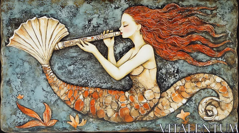 AI ART Fantasy Mermaid Playing Flute