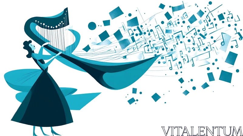 Creative Artwork of a Harpist with Musical Flow AI Image