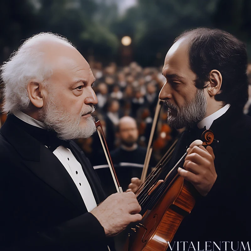 Profound Moment Among Orchestra Violinists AI Image