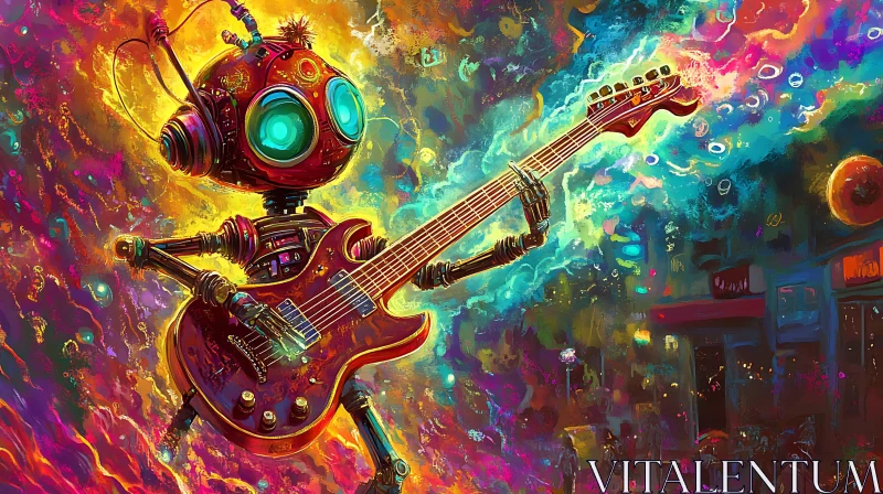 AI ART Neon Robot Guitarist in a Surreal Setting