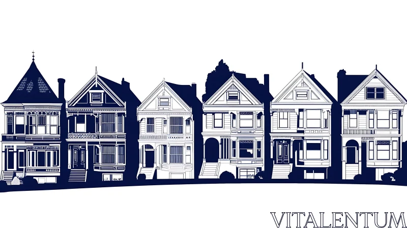 Victorian Houses Line Art AI Image