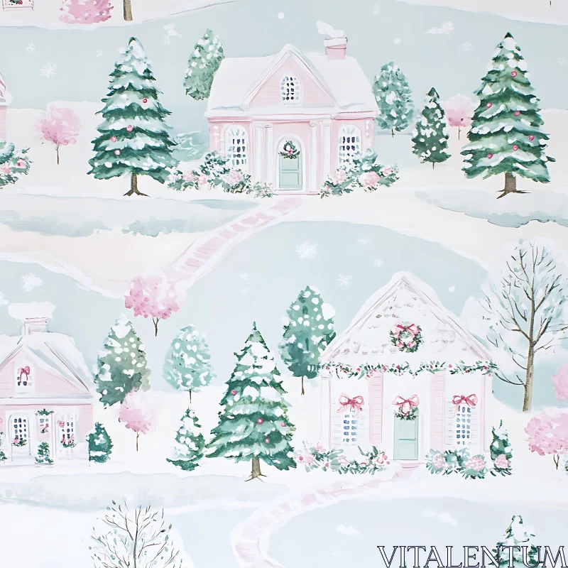 Festive Snowy Village with Decorative Houses AI Image