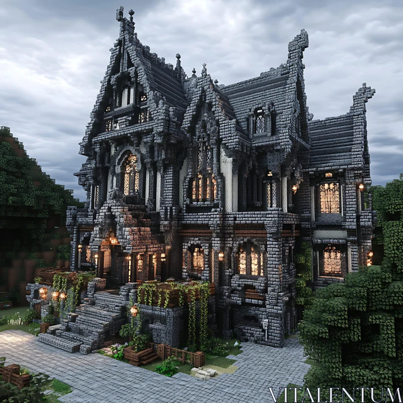 Elaborate Gothic Mansion in Minecraft AI Image