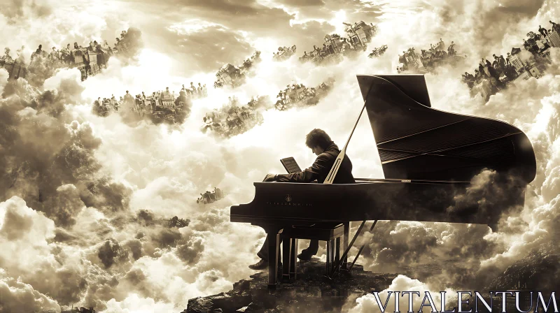 Dreamscape Pianist Floating with Music AI Image