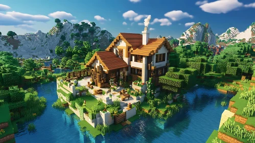 Scenic Blocky Home Near River and Mountains