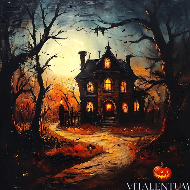 Gothic Haunted House Under Moonlight AI Image