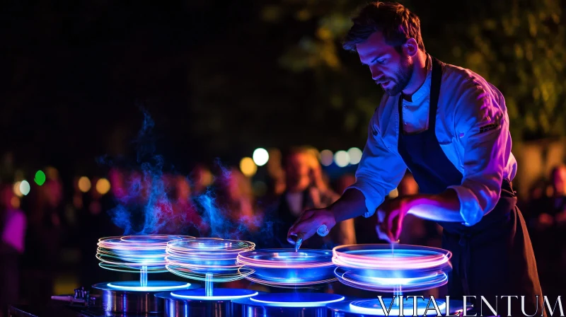 Neon-Lit Outdoor Gastronomy by Chef AI Image