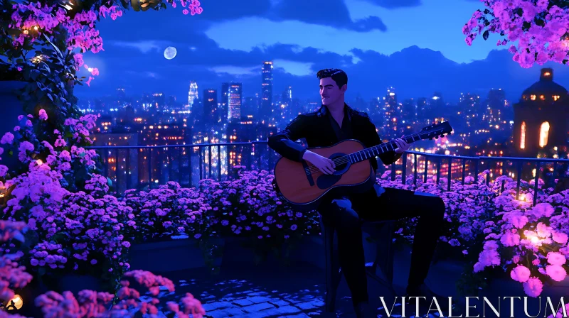 AI ART Moonlit Balcony Guitar Serenade