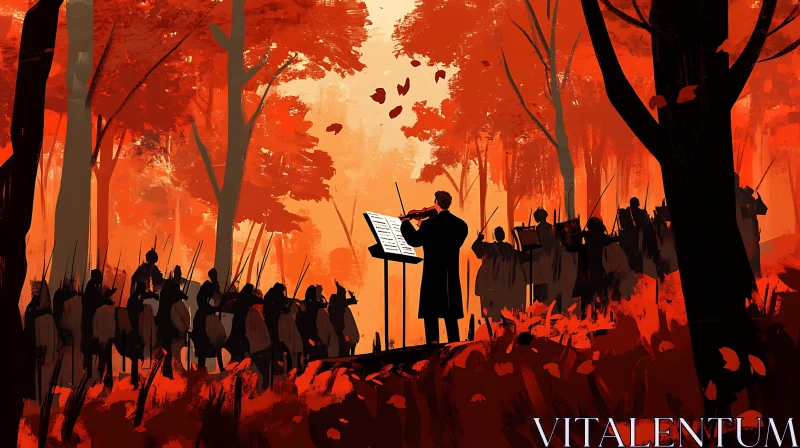 Orchestra Performing in Autumn Forest AI Image