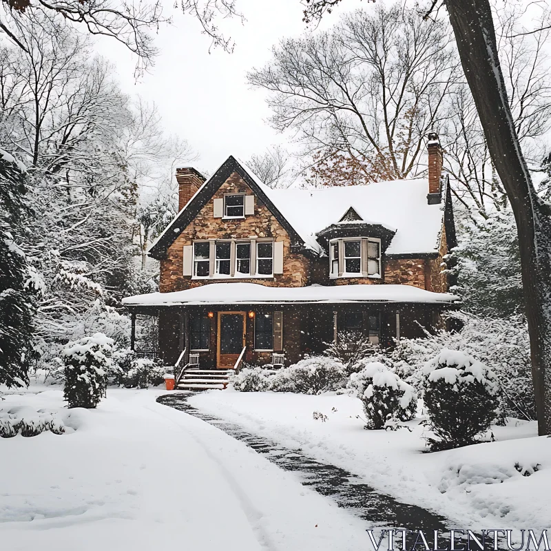 Cozy Home in a Snow-Laden Winter Wonderland AI Image