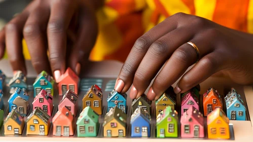 Hands Arranging Colorful Miniatures