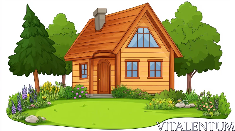 AI ART Idyllic Wooden House with Flower Garden