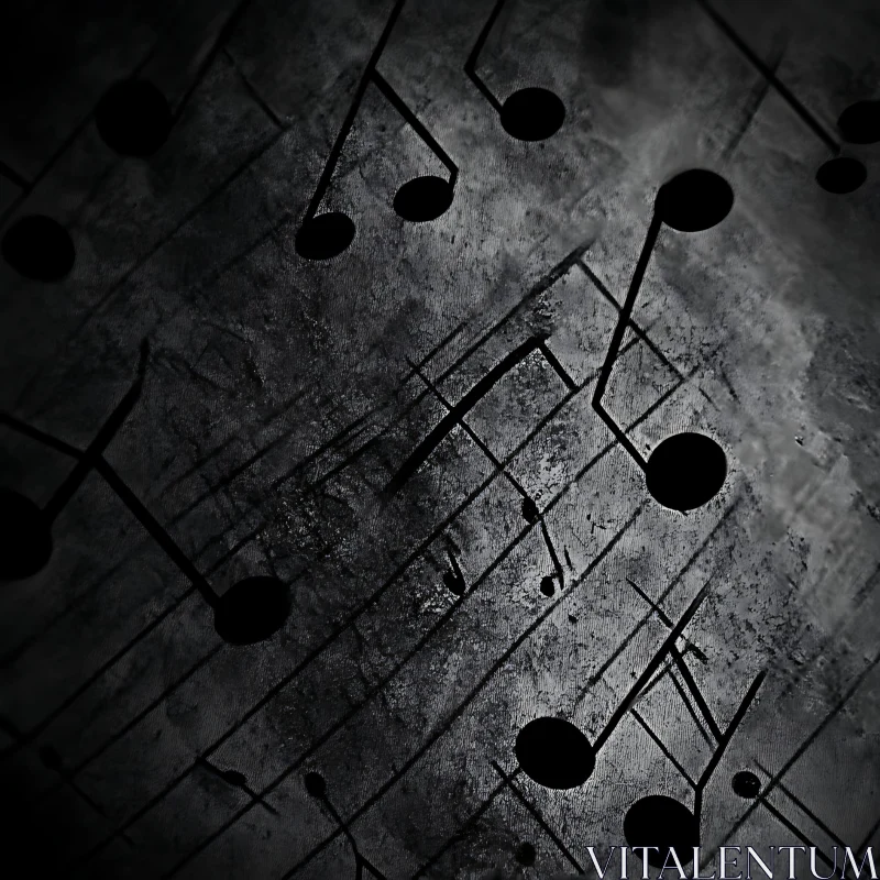 Musical Notes on Abstract Grey Background AI Image