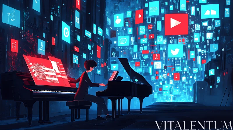 Piano Meets Technology in Digital Art AI Image