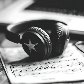 Black and White Headphones with Sheet Music