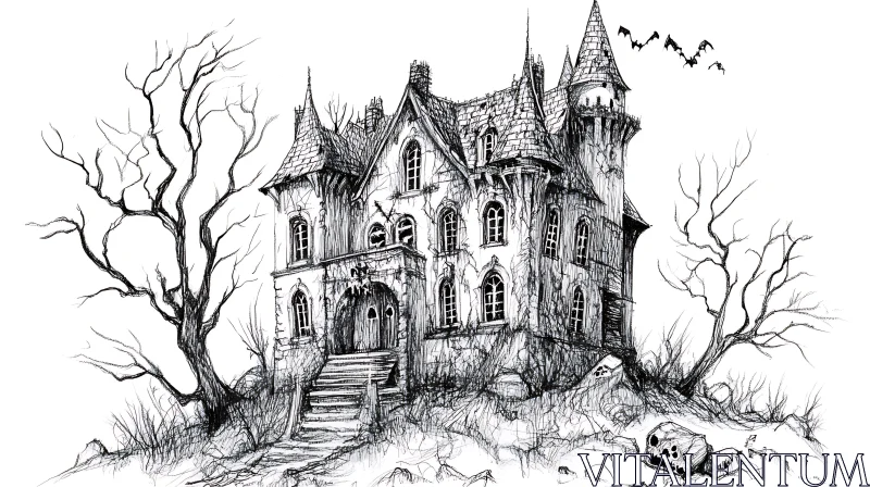 Spooky Gothic Mansion Drawing AI Image