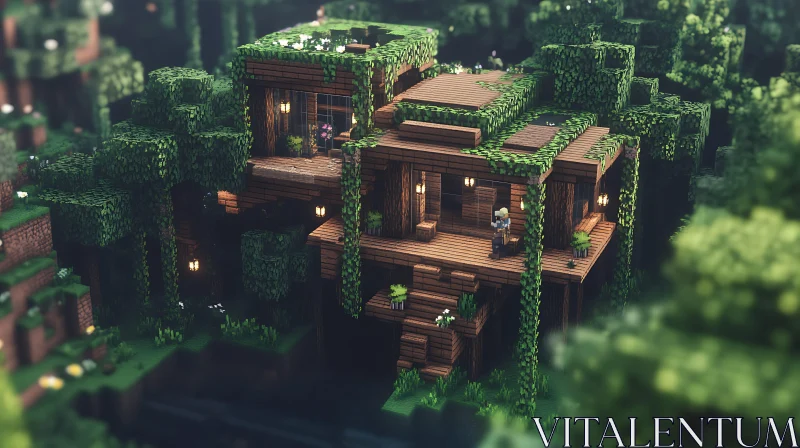 Lush Greenery and Wooden Treehouse in Forest AI Image