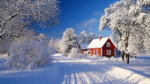 Picturesque Winter Cabin Amid Snowy Trees