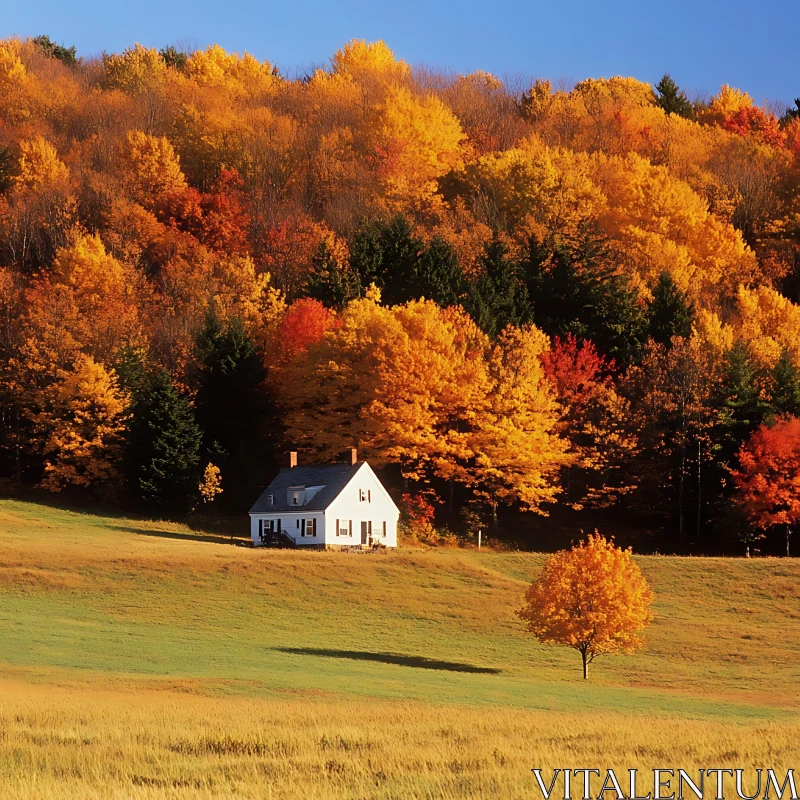 Tranquil Autumn Foliage and Cottage Scene AI Image