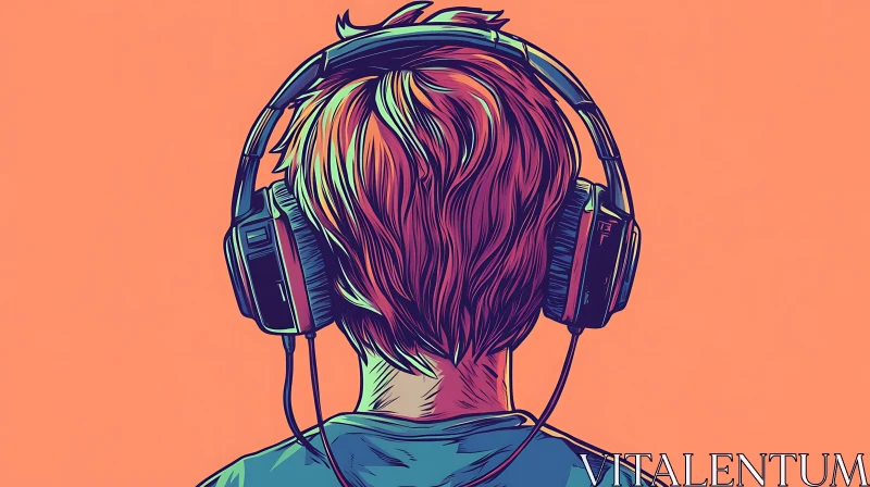 Vibrant Portrait with Over-Ear Headphones AI Image