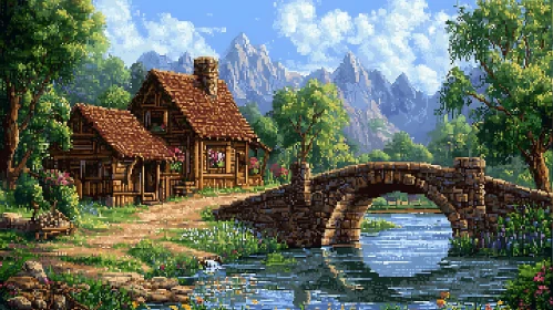 Scenic Mountain Cabin with Stone Bridge