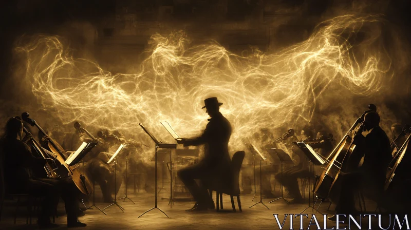 Mesmerizing Orchestral Conductor with Golden Light AI Image