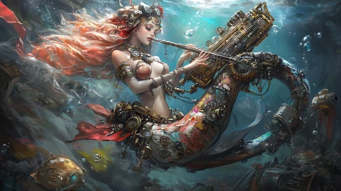 Futuristic Steampunk Mermaid in Ocean