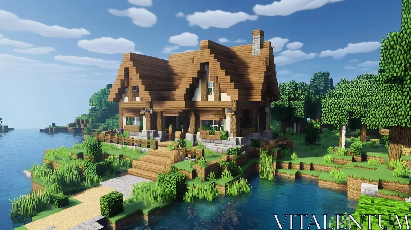 Scenic Minecraft Cabin Landscape AI Image