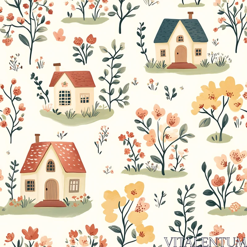 Charming Countryside Houses Illustration AI Image