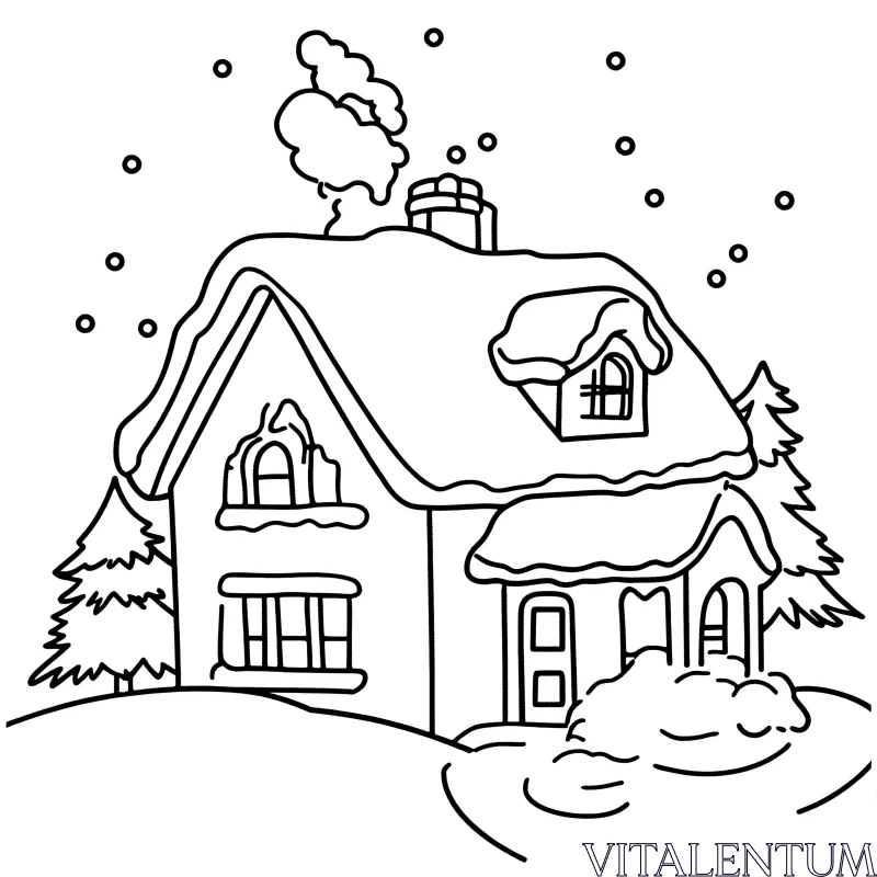 Winter Cottage with Snow and Trees AI Image