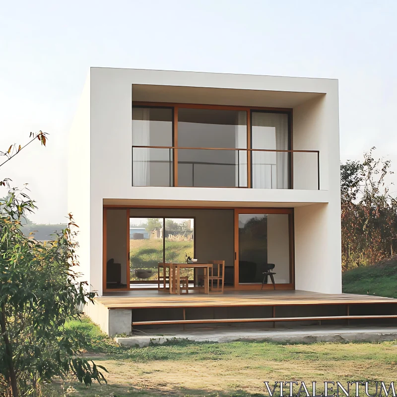 Two-Story Cubic Modern House With Patio AI Image