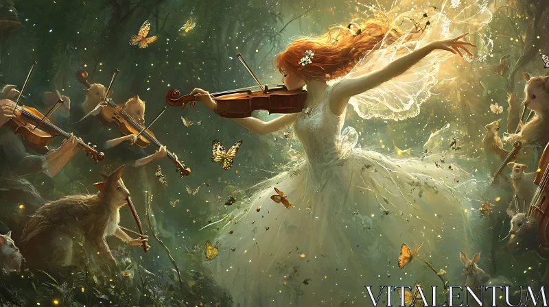 Fairy Violin Concert in Enchanted Forest AI Image