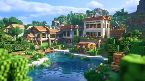 Scenic Minecraft Village Lakeside